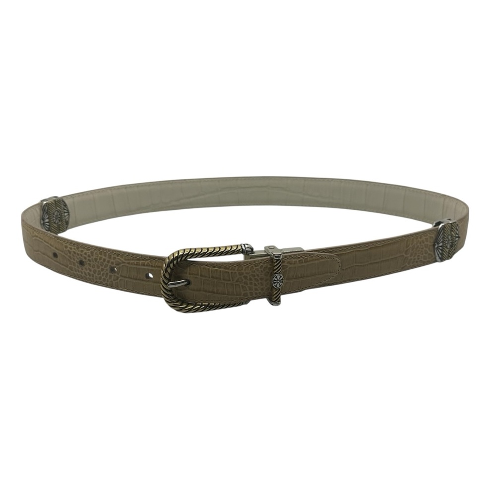 Brighton Women's M / 30 Belt B40102 Reversible Cream Tan Croc Embossed Leather